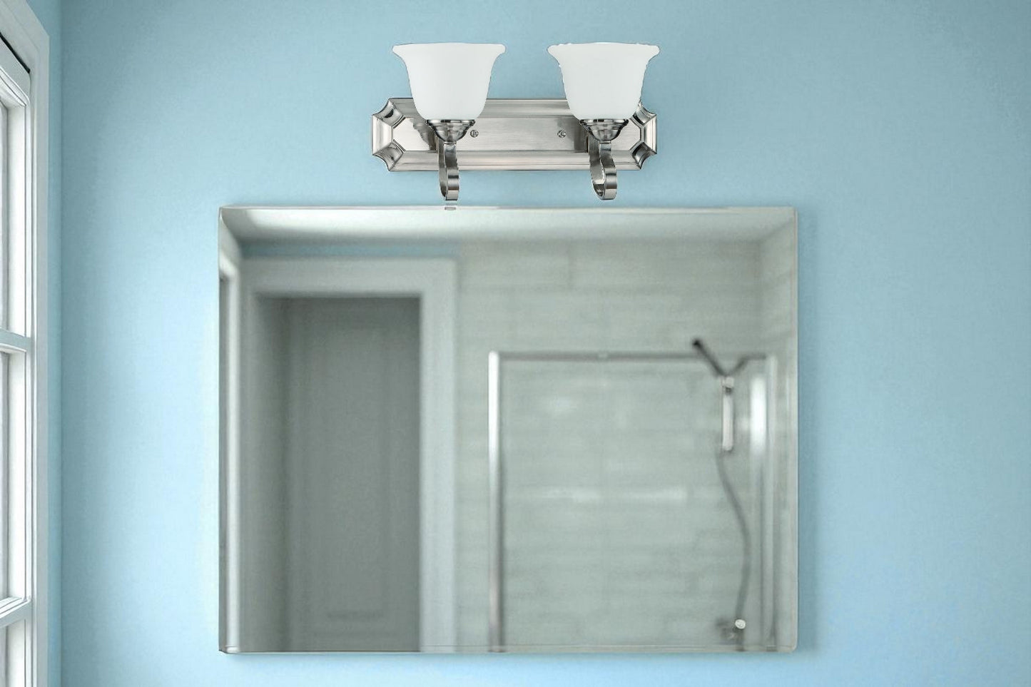 Sunset Alistair Two Light Vanity in Bright Satin Nickel F16062-80