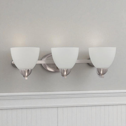 Sunset Lighting Preston 3-Light Wall Sconce 100W Opal Etched Glass, Bright Satin Nickel Finish F16093-80