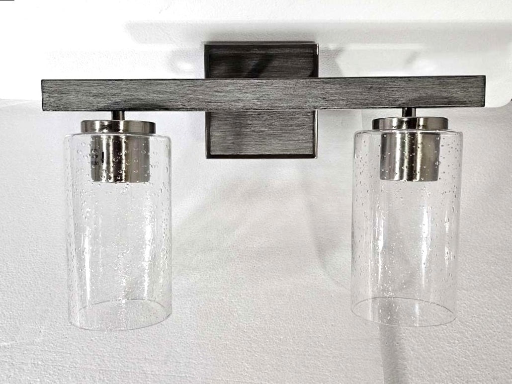 Sunset 2-Light Halston Vanity Timber Gray & Bright Satin Nickel F16202-81
