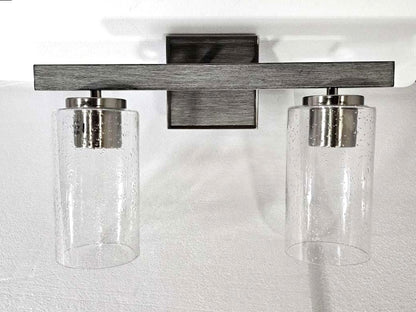 Sunset 2-Light Halston Vanity Timber Gray & Bright Satin Nickel F16202-81