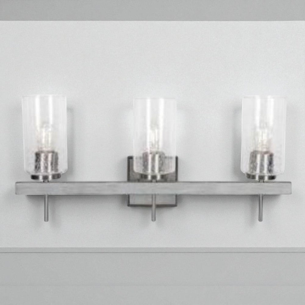 LUMINANCE 3-Light HALSTON VANITY TIMBER GREY /BRIGHT SATIN NICKEL F16203-81