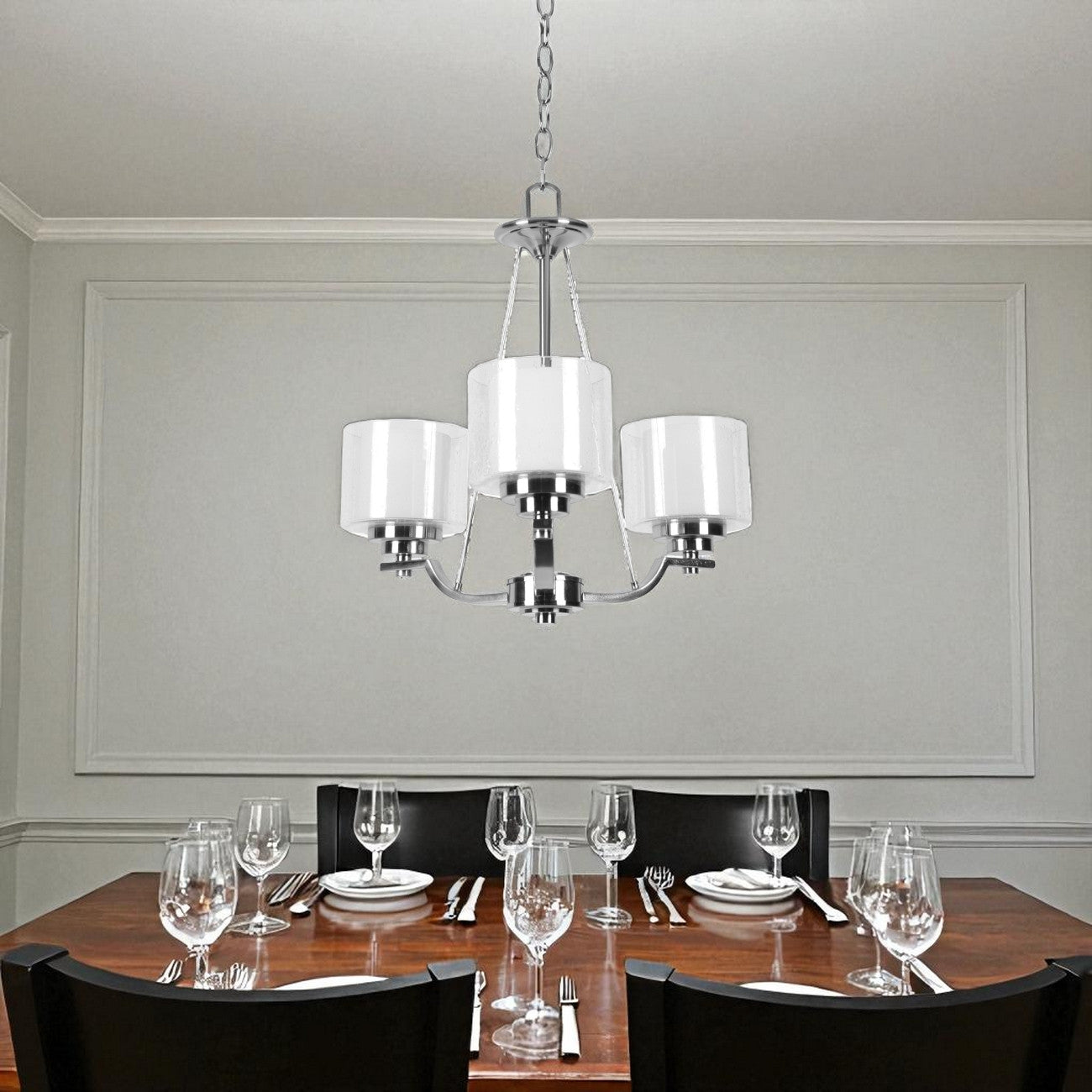 Sunset Lighting 3-Light Chandelier 100W Bright Satin Nickel - F17003-80