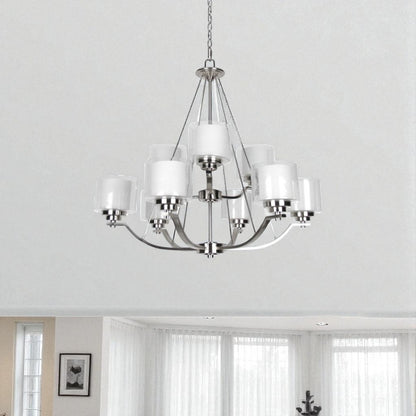 Sunset Lighting Abbot 9-Light Two Tier Chandelier - Frosted Opal Glass Bright Satin Nickel Finish F17009-80