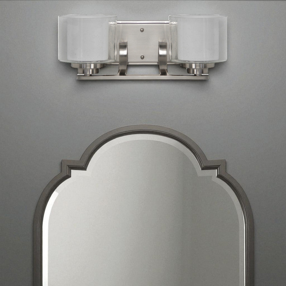 Sunset Lighting Abbot 2-Light Vanity 100W Frosted Opal Glass, Dimmable Bright Satin Nickel Finish F17012-80