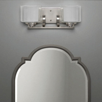 Sunset Lighting Abbot 2-Light Vanity 100W Frosted Opal Glass, Dimmable Bright Satin Nickel Finish F17012-80