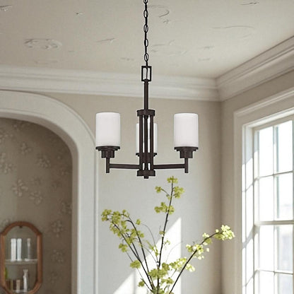 Sunset Lighting F17023-64 Somes Three Light Chandelier Linen Glass, Dimmable With Provincial Bronze Finish