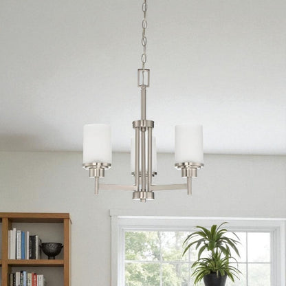 Sunset Lighting F17023-80 Somes Three Light Chandelier - Linen Glass, Dimmable - With Bright Satin Nickel Finish