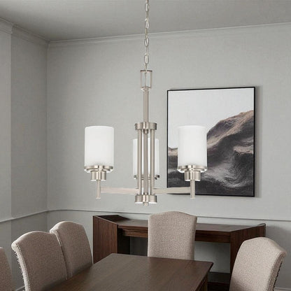 Sunset Lighting F17023-80 Somes Three Light Chandelier - Linen Glass, Dimmable - With Bright Satin Nickel Finish