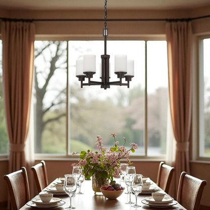 Sunset Lighting F17025-64 Somes Five Light Chandelier Linen Glass, Dimmable With Provincial Bronze Finish