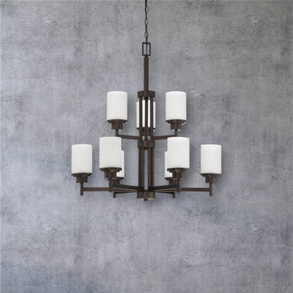 Luminance 9-Light Somes 2-Tier Chandelier w/ Linen Glass F17029-64
