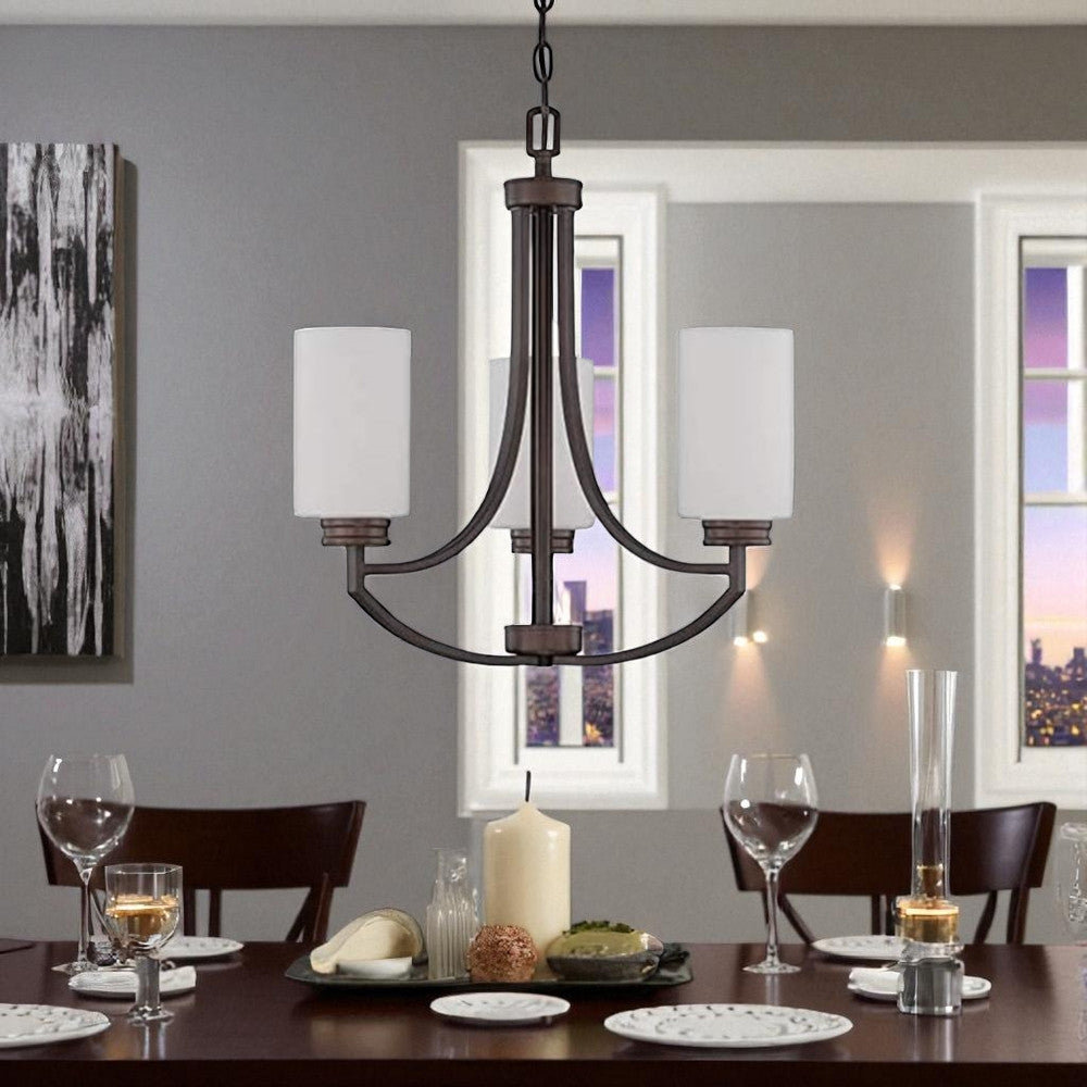 Sunset Lighting F18003-64 Dalton 3-Light Chandelier Opal Etched Glass, Dimmable Provincial Bronze Finish
