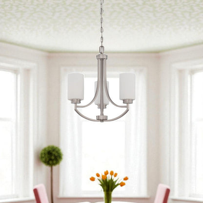 Sunset Lighting Dalton 3-Light Chandelier Opal Etched Glass Bright Satin Nickel Finish F18003-80
