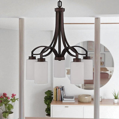 Sunset Lighting Dalton 5-Light Down Chandelier Opal Etched Glass, Dimmable With Provincial Bronze Finish F18006-64