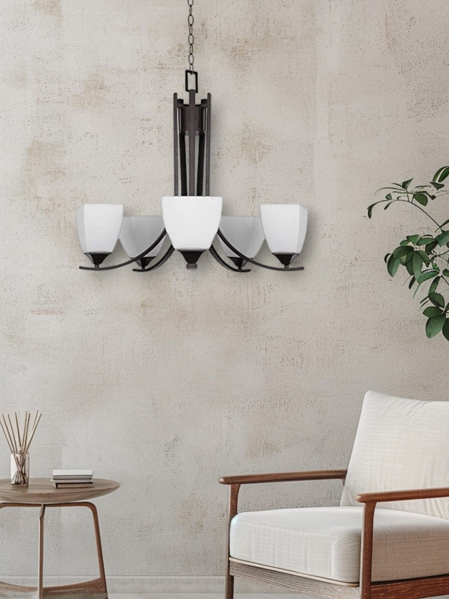 Sunset Lighting F19005-64 Starling Five Light Chandelier - Frosted Opal Glass, Dimmable - with Provincial Bronze Finish