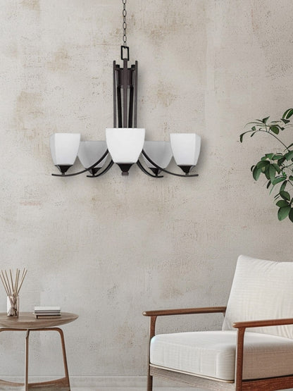 Sunset Lighting F19005-64 Starling Five Light Chandelier - Frosted Opal Glass, Dimmable - with Provincial Bronze Finish