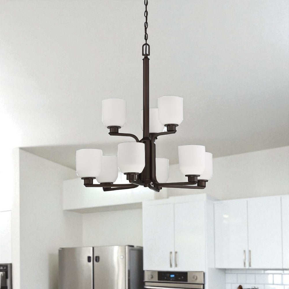 9-Light QUARTZ CHANDELIER OPAL GLASS - Bronze Chandelier