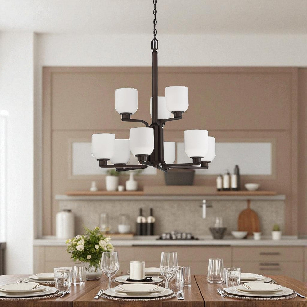 9-Light QUARTZ CHANDELIER OPAL GLASS - Bronze Chandelier