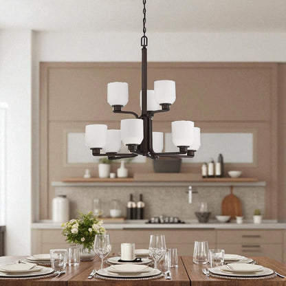 9-Light QUARTZ CHANDELIER OPAL GLASS - Bronze Chandelier