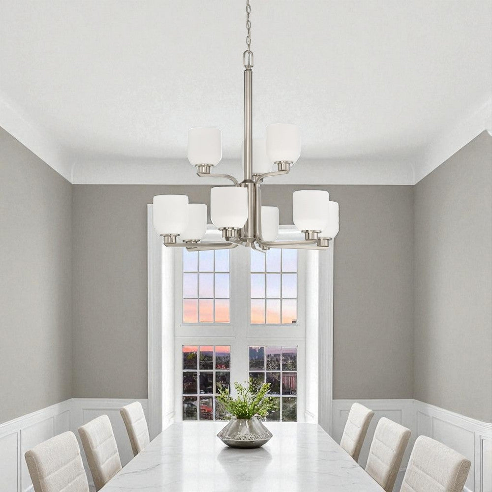 Luminance Quartz 9-Light Nickel Chandelier Opal Glass - F19029-80
