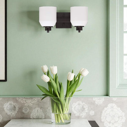 Sunset Lighting Quartz 2-Light Bathroom Bronze Vanity Light 13-3/4"W F19032-64