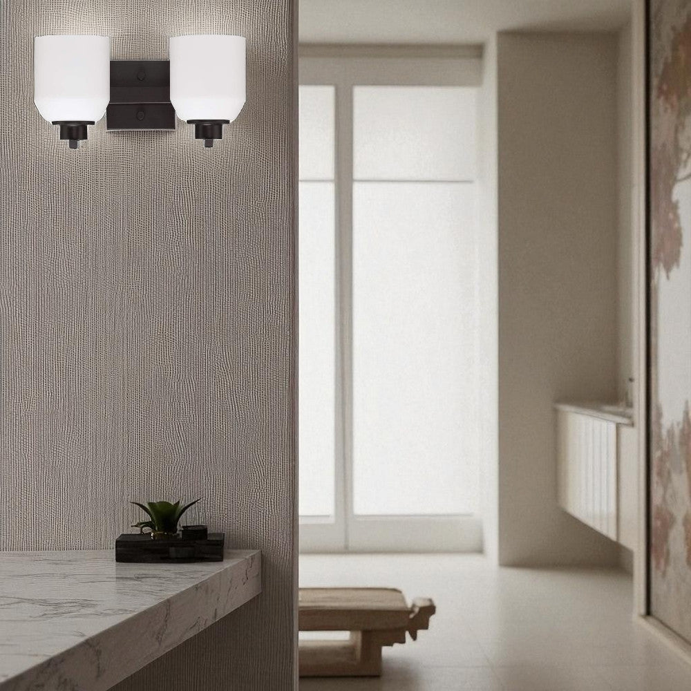 Sunset Lighting Quartz 2-Light Bathroom Bronze Vanity Light 13-3/4"W F19032-64