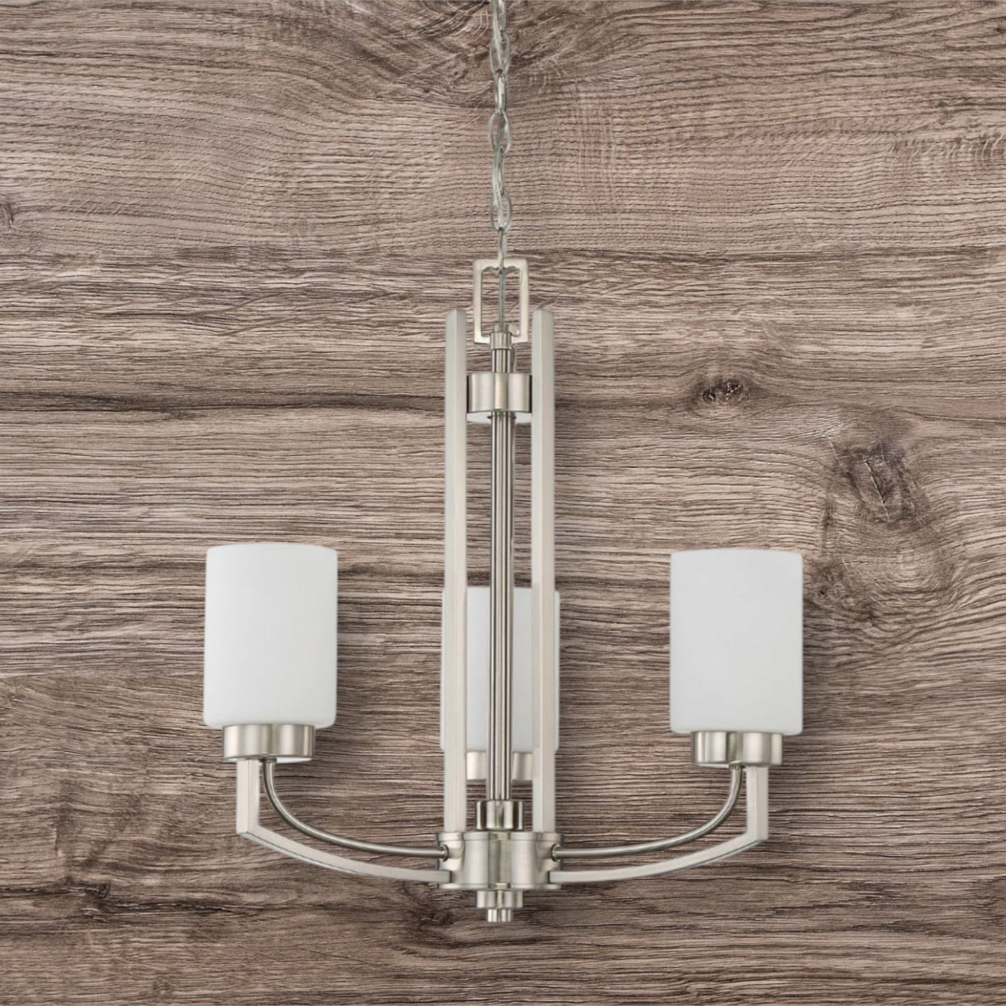 Sunset Lighting F22004-80 3-Light Hadley Chandelier Opal Glass, Dimmable - Bright Satin Nickel Finish