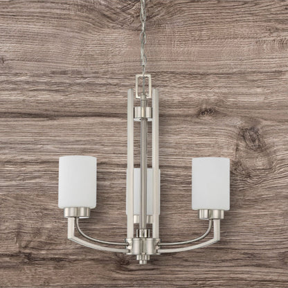 Sunset Lighting F22004-80 3-Light Hadley Chandelier Opal Glass, Dimmable - Bright Satin Nickel Finish