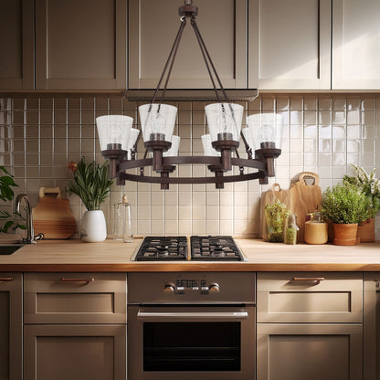 Sunset 8-Light Chandelier Cone Shaped Clear Seeded Glass Shades - Provincial Bronze F24018-64