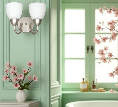 Sunset Lighting Wall Sconce 12" 2-Light Opal Glass, Satin Nickel Finish F2472-53