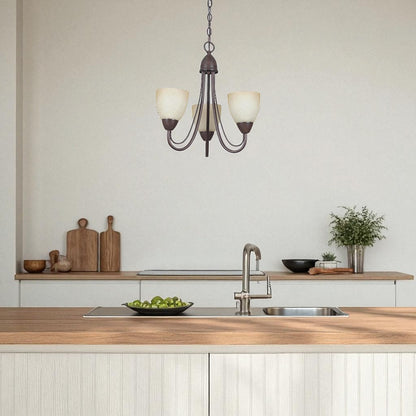 Sunset Lighting 3-Light Chandelier Alpine Glass, 19" Rubbed Bronze Finish  F2483-62