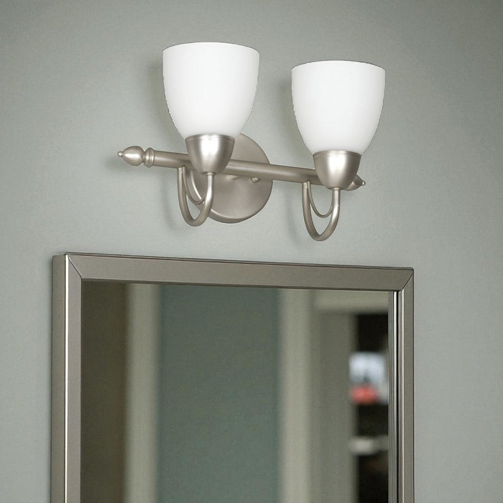 Sunset Lighting 16" 2-Light Vanity with Opal Glass, Satin Nickel Finish F2492-53