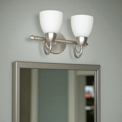 Sunset Lighting 16" 2-Light Vanity with Opal Glass, Satin Nickel Finish F2492-53