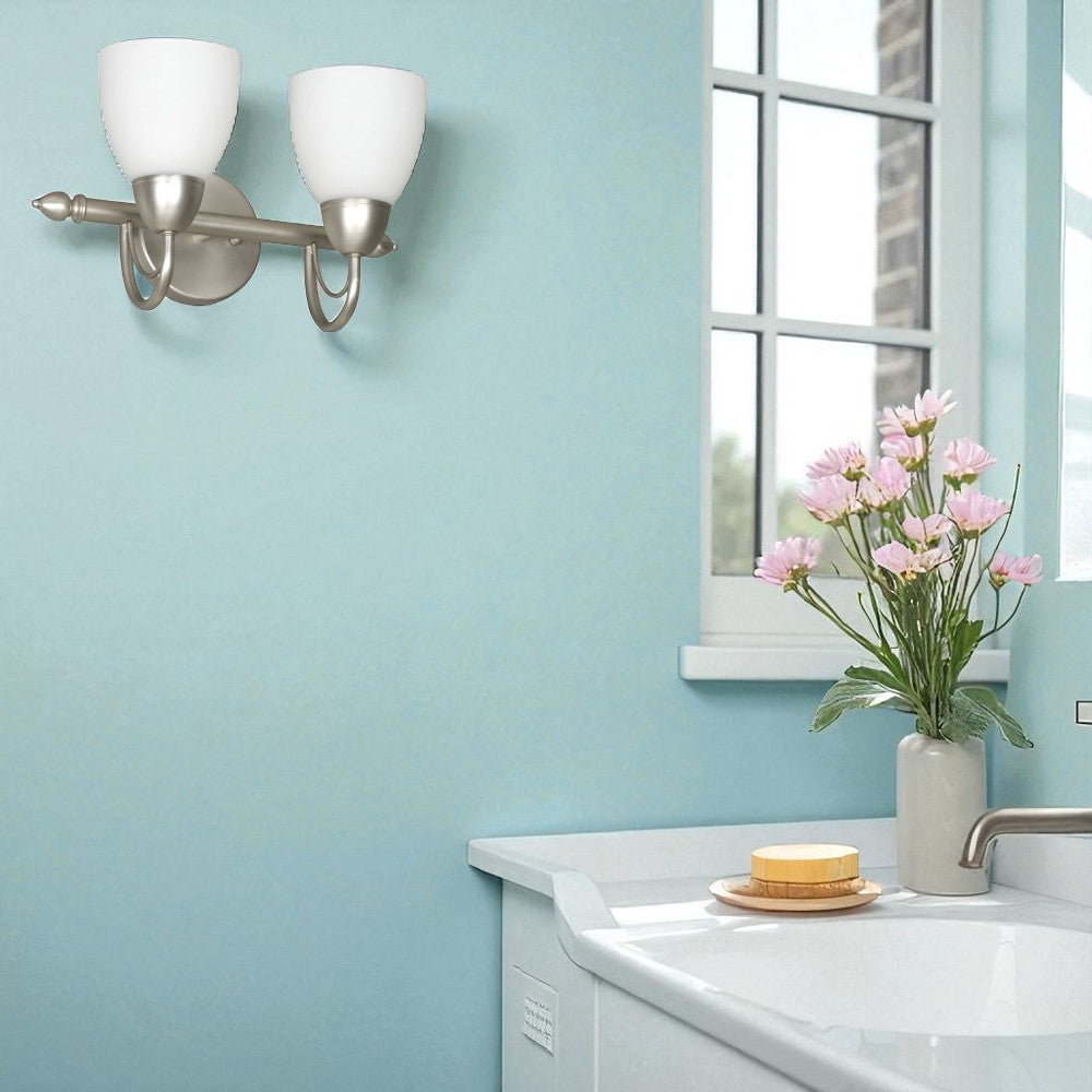 Sunset Lighting 16" 2-Light Vanity with Opal Glass, Satin Nickel Finish F2492-53