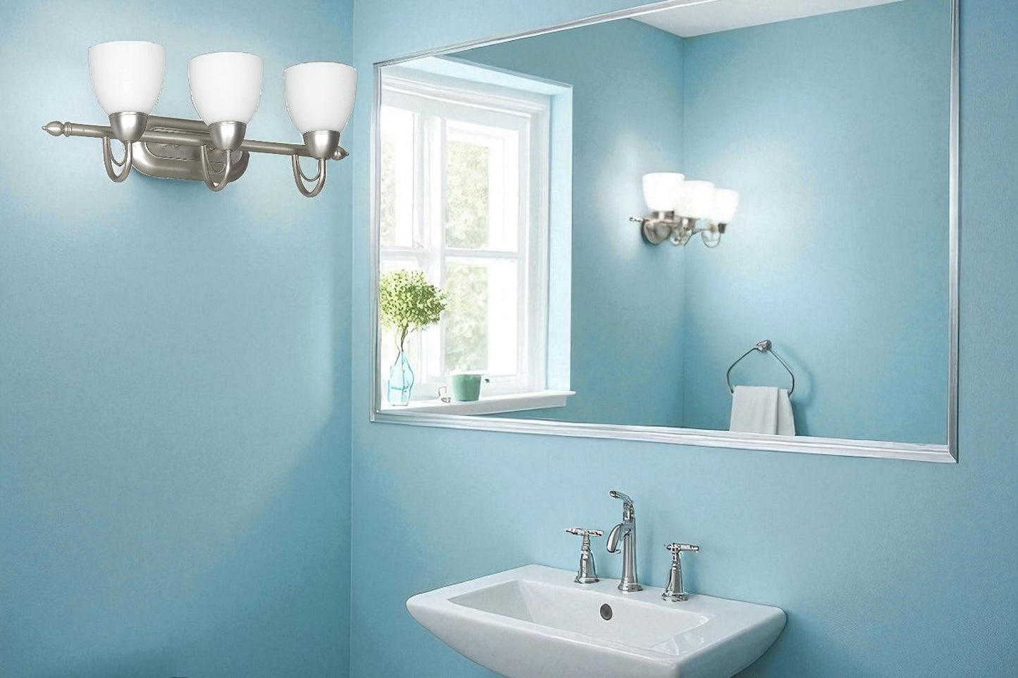 Sunset Lighting 24" 3-Light Vanity Opal Glass, Satin Nickel Finish F2493-53