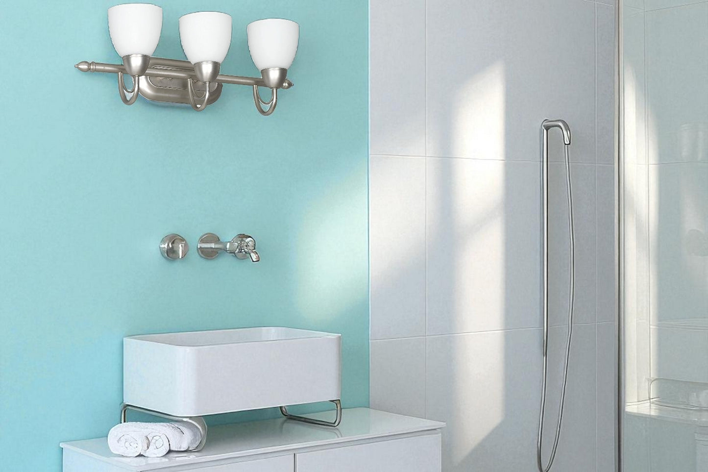 Sunset Lighting 24" 3-Light Vanity Opal Glass, Satin Nickel Finish F2493-53