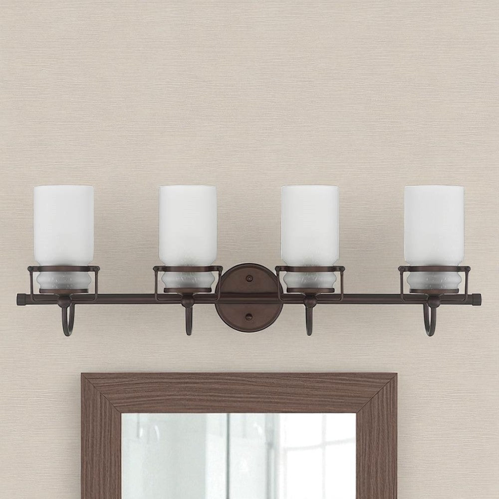 Sunset Lighting Qairo 4-Light Mb Vanity w/ Frosted Seeded Glass Provincial Bronze F25104-64