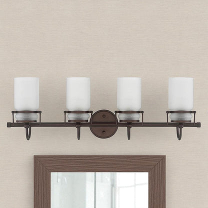 Sunset Lighting Qairo 4-Light Mb Vanity w/ Frosted Seeded Glass Provincial Bronze F25104-64