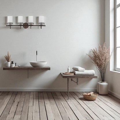 Sunset Lighting Qairo 4-Light Mb Vanity w/ Frosted Seeded Glass Provincial Bronze F25104-64