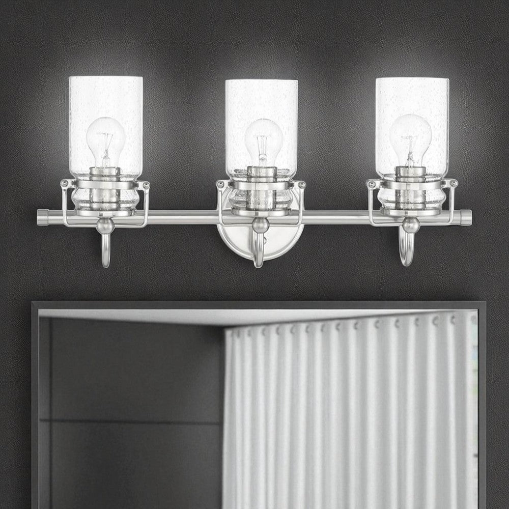 Sunset Lighting Qairo 3-Light MB Vanity Clear Seeded Glass Bright Satin Nickel F25203-80