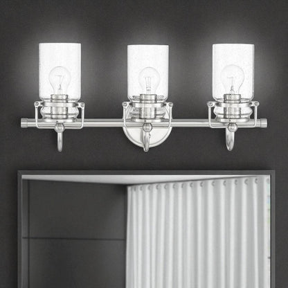 Sunset Lighting Qairo 3-Light MB Vanity Clear Seeded Glass Bright Satin Nickel F25203-80