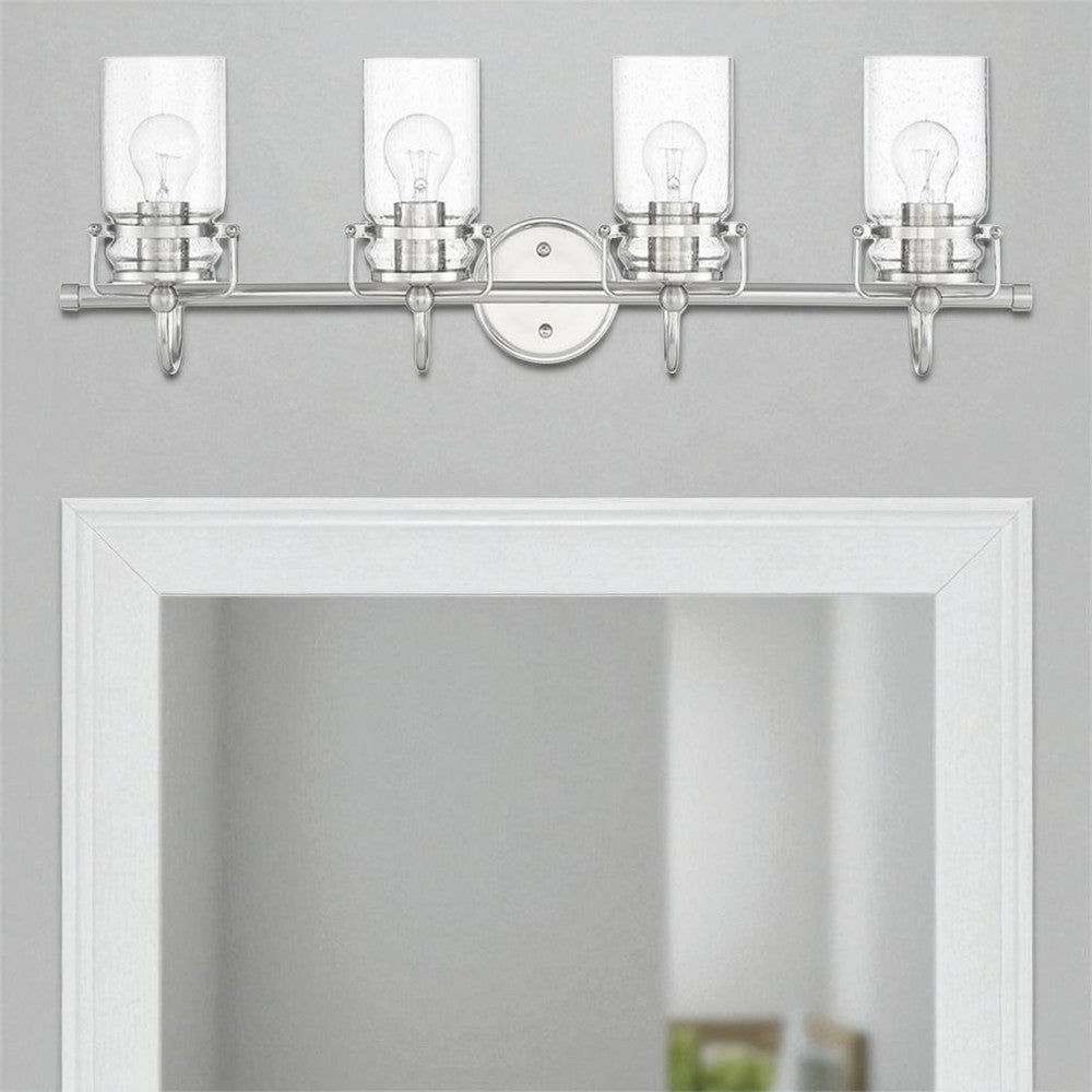 Sunset Lighting Qairo 4-Light Mb Vanity Clear Seeded Glass Bright Satin Nickel F25204-80