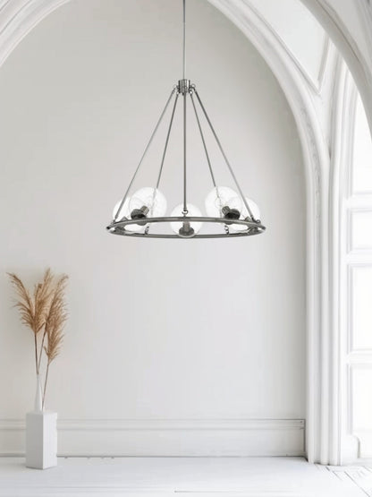 Luminance F26115-57 Messier 5 Light Chandelier Clear Seeded Glass Globe Dimmable - Antique Gunmetal