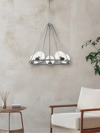 Luminance F26115-57 Messier 5 Light Chandelier Clear Seeded Glass Globe Dimmable - Antique Gunmetal