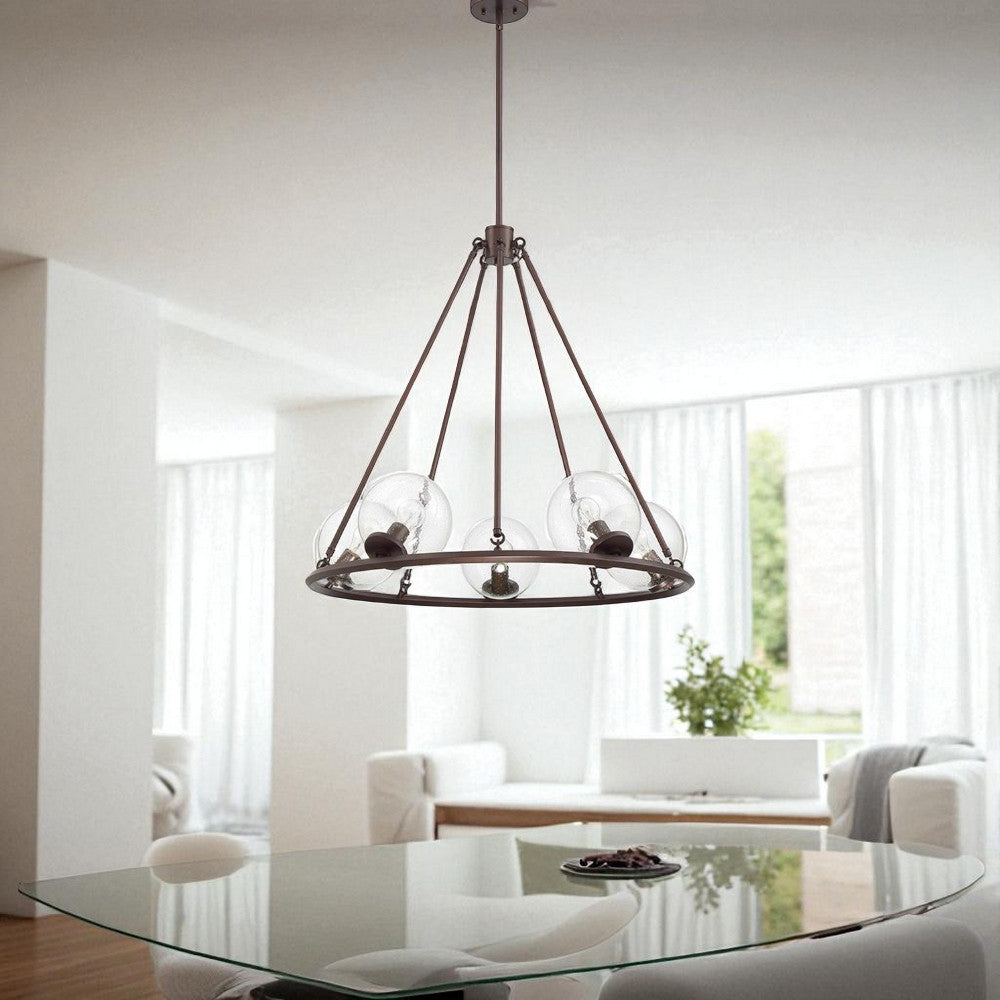 Luminance Messier 5-Light Chandelier Clear Seeded Glass Globe Provincial Bronze F26115-64