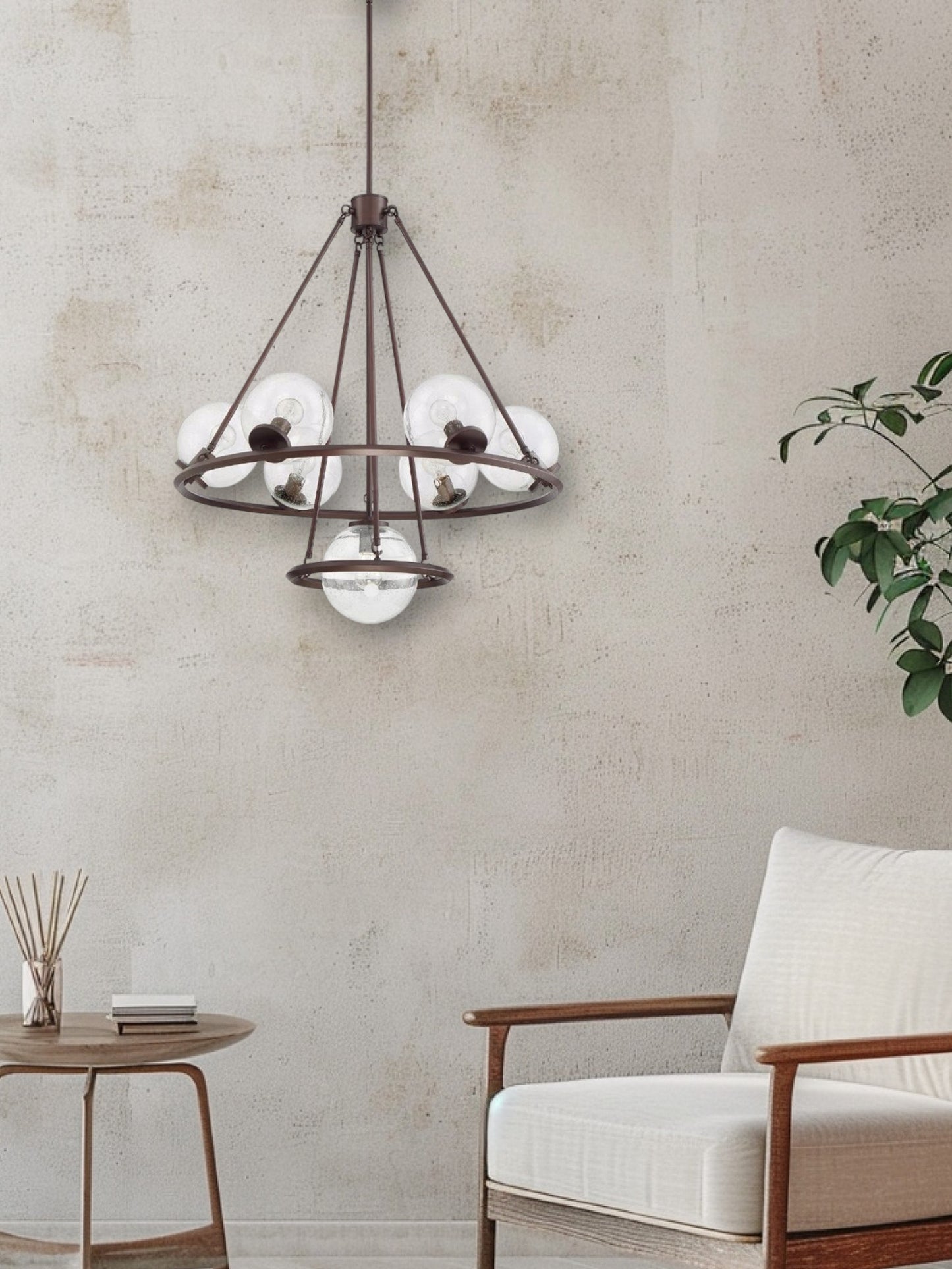 Luminance F26117-64 Messier 7-Light Chandelier Clear Seeded Glass Globe Dimmable - Provincial Bronze Finish