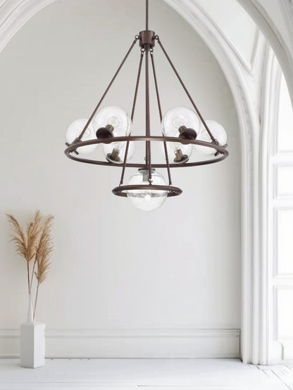 Luminance F26117-64 Messier 7-Light Chandelier Clear Seeded Glass Globe Dimmable - Provincial Bronze Finish