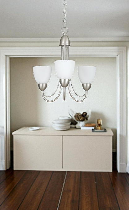 Sunset Lighting 19" 3-Light Chandelier Opal Glass, Satin Nickel Finish F2683-53 - GU-24 socket base