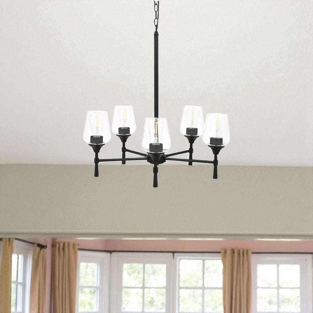 Sunset Stella 5-Light Black Chandelier 100W w/ Glass Shades F27035-31