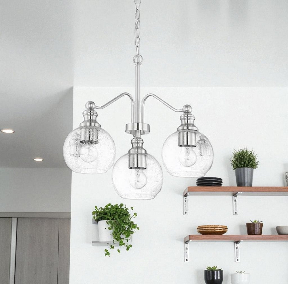 Sunset Oriana 3-Light Chandelier Seeded Glass Bright Satin Nickel F29003-80
