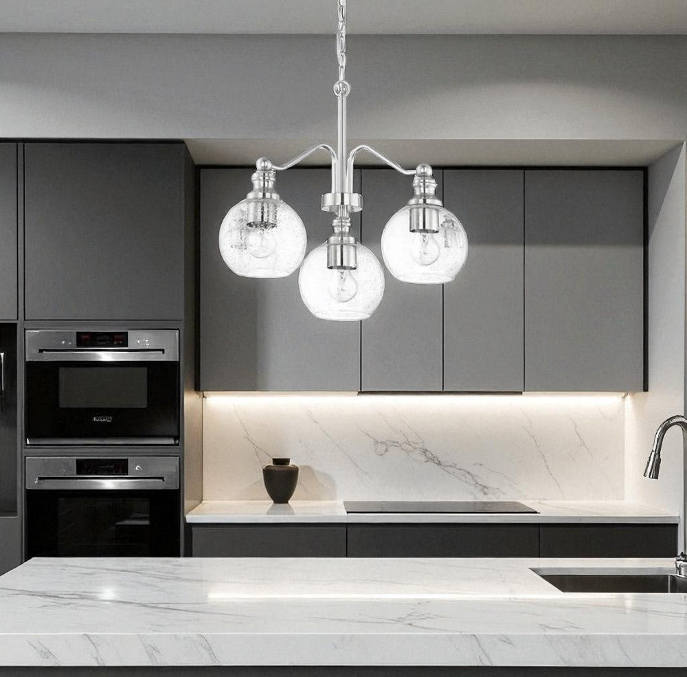 Sunset Oriana 3-Light Chandelier Seeded Glass Bright Satin Nickel F29003-80